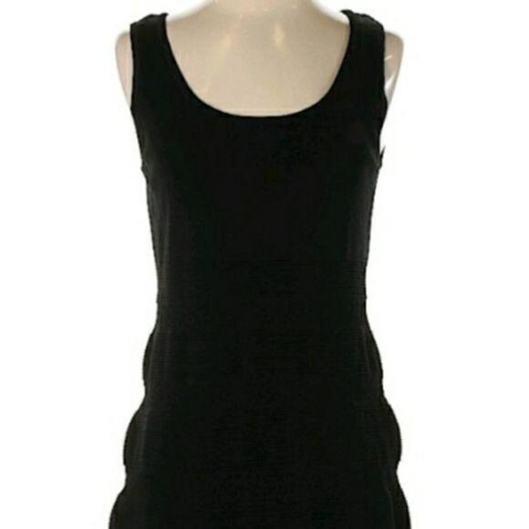Carmen Marc Valvo Bodycon Bandage Rib Textured Knit Sleeveless Dress Black Sz XS - Picture 5 of 11